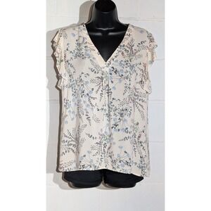 Anne Carson Floral V Neck Ruffle Flutter Sleeve Blouse Top Cottagecore Small